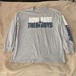 Dallas Cowboys How ‘bout Them Boys Gray Large Long Sleeve Tee with Blue Graphic